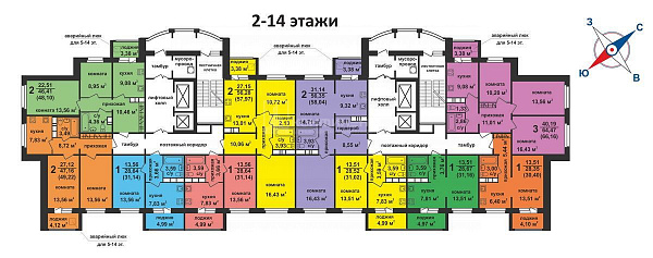 3-к квартира, 64.3 кв.м.